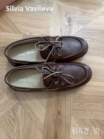 Дамски обувки Miu Miu lace-up leather boat shoes, снимка 5 - Дамски ежедневни обувки - 56085108