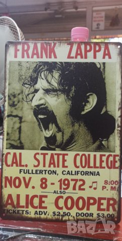 Frank Zappa 8.11.1972 -метална табела( плакет), снимка 1 - Китари - 37864315