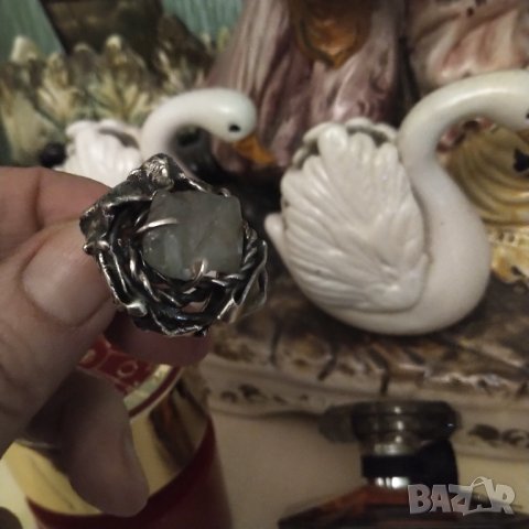 Бутиков сребърен пръстен с естествен аквамарин , снимка 11 - Пръстени - 39723082