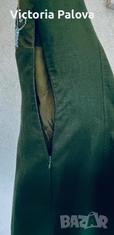 Елегантна зелена  ленена рокля JONES USA, снимка 12 - Рокли - 49873503