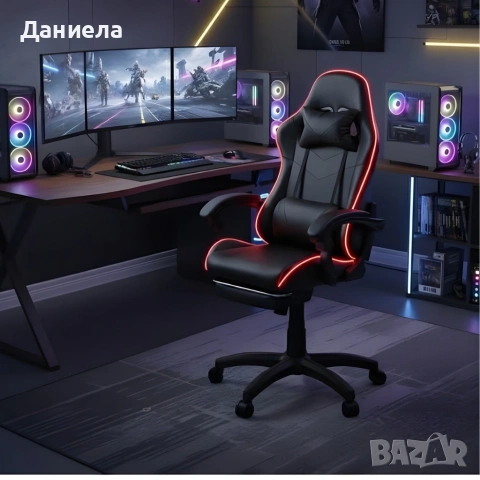 Геймърски стол премиум LED: Ергономичен комфорт със 7 цвята светлинни ефекти и релакс зона, снимка 7 - Столове - 53891711