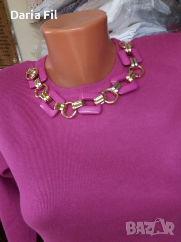 ЛУКСОЗНА блуза фино плетиво в розово с колие, снимка 2 - Блузи с дълъг ръкав и пуловери - 38843465