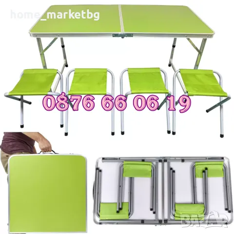 Къмпинг сгъваема маса с 120х60 см с 4 бр. столчета, градинска маса, снимка 5 - Градински мебели, декорация  - 49409650