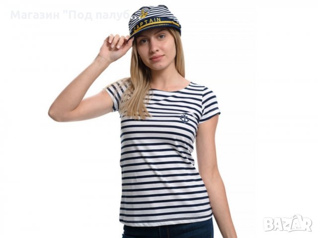 Нов дамски моряшки сет: тениска и капитанска шапка, снимка 8 - Тениски - 29975158