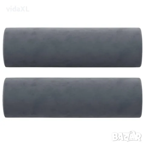 vidaXL Декоративни възглавници, 2 бр, тъмносиви, Ø15x50 см, кадифе