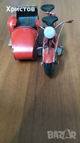 РЪЧНО ИЗРАБОТЕНА Колекционерска Метална играчка ОТ ЕДНО ВРЕМЕ мотоциклет с кош , снимка 2 - Колекции - 54032248