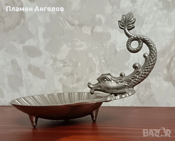 Месингов, бронзов съд, купа, пепелник със форма на мида, снимка 2 - Антикварни и старинни предмети - 53290052