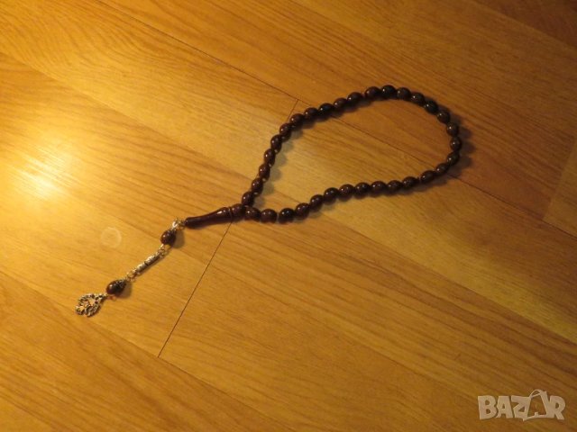 Броеница, тъмно кафява османска броеница с орнаменти, турска броеница  с 33 мъниста