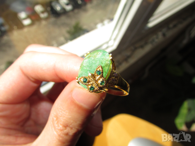 925 сребърен пръстен с зелен берил/смарагд размер 15x11, снимка 2 - Пръстени - 44928201