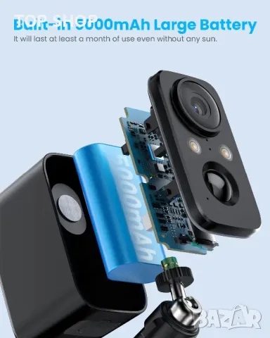 Безжична външна соларна камера FOAOOD/PIR сензор/облак/sd карта/двупосочно аудио/IP66 водоустойчива, снимка 3 - IP камери - 49308630