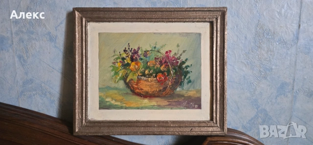 Стар красив натюрморт, масло, подпис., снимка 2 - Картини - 53309448
