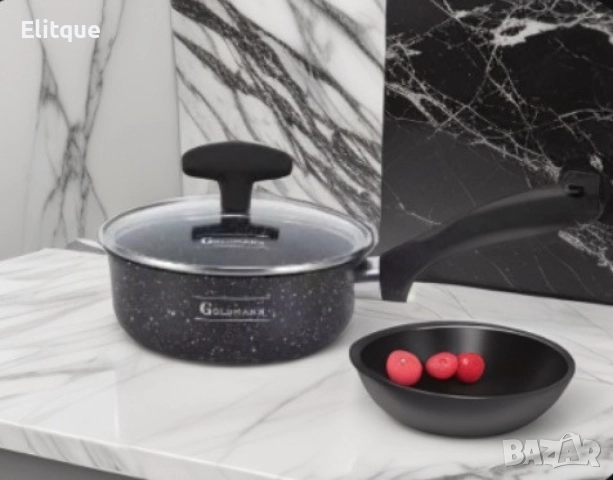 Касерола с капак Goldmann GM 1303-16, 16 см., Алуминий, Мрам. покр., Черен, снимка 3 - Съдове за готвене - 52752091