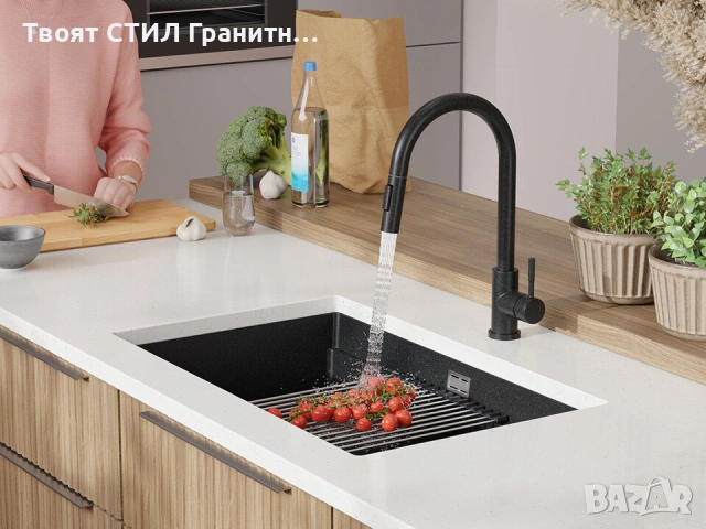 Графит кухненска мивка за вграждане под плот Прага 80 Level 760 x 470 мм, снимка 4 - Мивки - 53994866