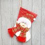 1835 Коледен чорап за подаръци и украса в бяло и червено и декорация Снежко