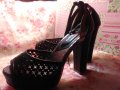 Уникални черни сандали на висок ток - естествена кожа., снимка 1 - Дамски обувки на ток - 29819070