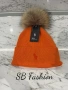 Оранжева шапка Polo с естествен пух, снимка 1