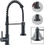 HARNART Черен кухненски смесител с издърпващ се чучур, висока арка, 2 режима, снимка 2