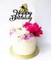 Happy Birthday пчела черен брокат картон топер украса табела за торта рожден ден 