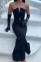 Елегантна черна дамска рокля дълга , снимка 1