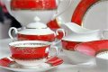 Червен сервиз от костен порцелан за чай и кафе - лукс, снимка 1 - Коледни подаръци - 31063308