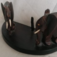 Абанос дърворезба африкански слонове бивници кост, снимка 5 - Други ценни предмети - 31318976