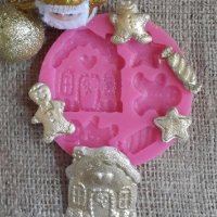 Коледна къща къщичка бонбон джинджифилово човече звезда силиконов молд форма фондан декор, снимка 1 - Форми - 37867848