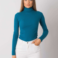 Дамска блуза с поло яка - Тюркоаз L/XL, снимка 2 - Блузи с дълъг ръкав и пуловери - 44925996