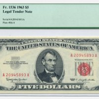 USA 🇺🇸  $ 5 DOLLARS 1963 PCGS 66PPQ, снимка 1 - Нумизматика и бонистика - 38850638