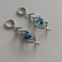 Сребърни обеци, истинско сребро със синьо или прозрачно сърце., снимка 4 - Обеци - 35348517