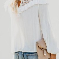 Дамска блуза в бяло с дълъг ръкав и къдрички, снимка 5 - Блузи с дълъг ръкав и пуловери - 40698134
