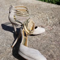 Сиви велурени обувки на ток сандалки, снимка 6 - Дамски обувки на ток - 26975639