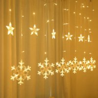 LED Завеса с коледни звезди, снежинки и елени, снимка 1 - Лед осветление - 42484982