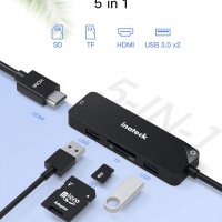 Inateck USB C Hub 5 в 1, USB 3.1 Gen1, 4K HDMI, 2хUSB  3.0.четец на SD/TF карти, снимка 2 - Други - 34874636