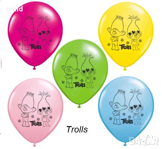5 бр Тролчета Trolls Тролс Обикновен надуваем латекс латексов балон парти, снимка 1