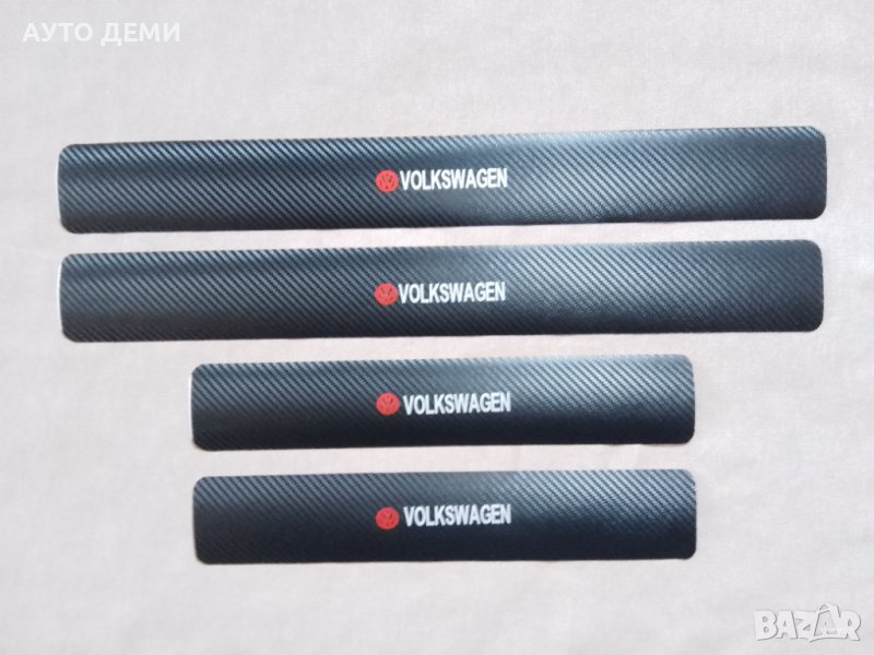 Черен карбон стикери за прагове на автомобил с надпис Volkswagen Фолксваген кола автомобил джип ван, снимка 1