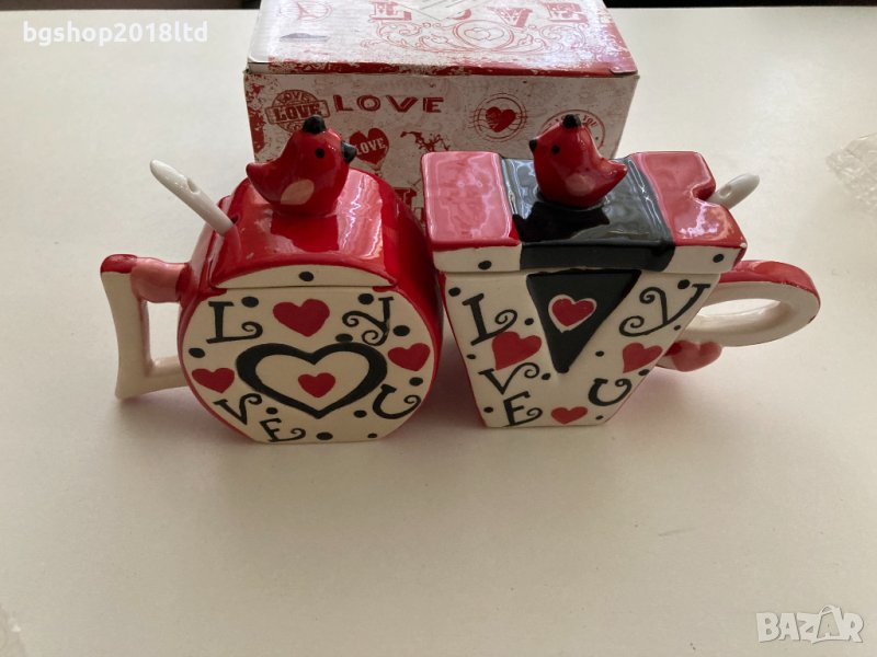 Комплект от 2 керамични чаши - Love you, снимка 1