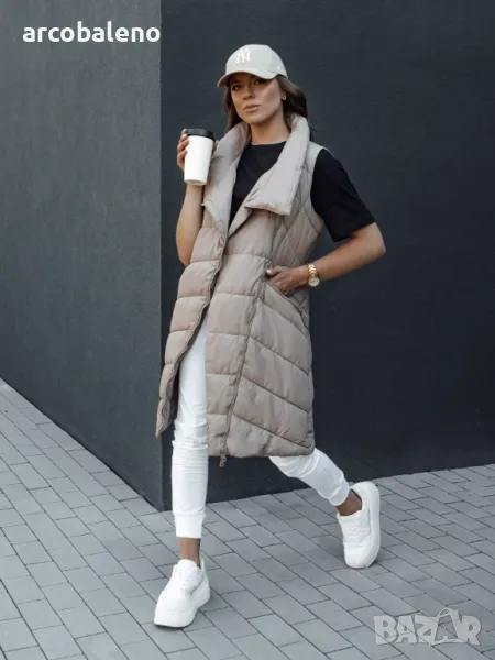 Дамско дълго ватирано яке без ръкави и качулка SERKIS, 2цвята , снимка 1