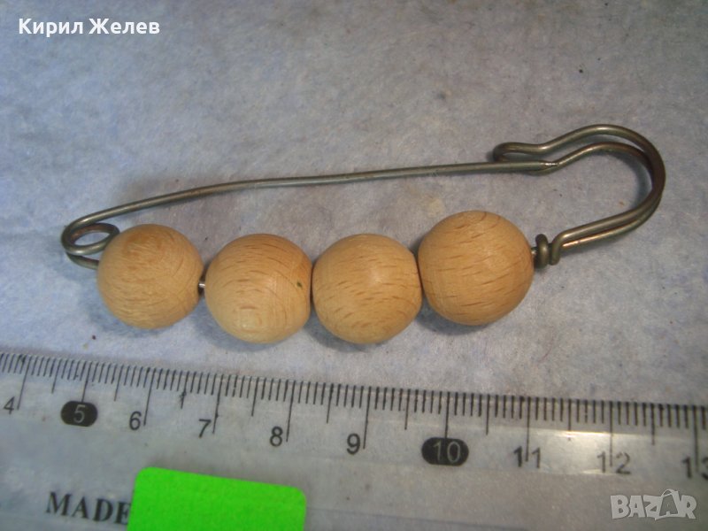 СРЕБРИСТА ВИНТИДЖ ФИБУЛА с ЕСТЕСТВЕНО ДЪРВО ТОПЧЕТА УКРАСА 20208, снимка 1