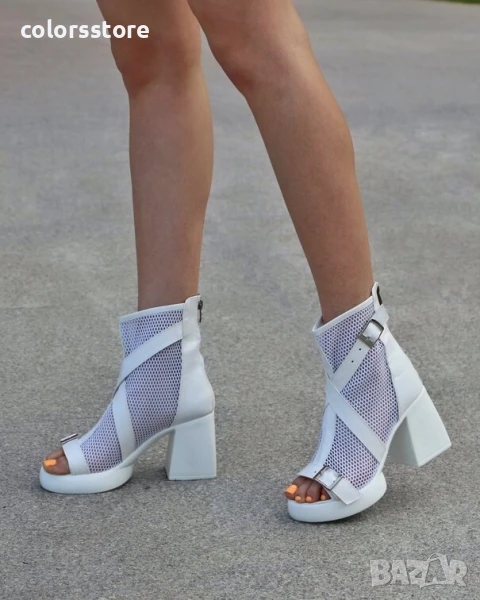 Летни боти на ток - бяла кожа - LBMN56

, снимка 1