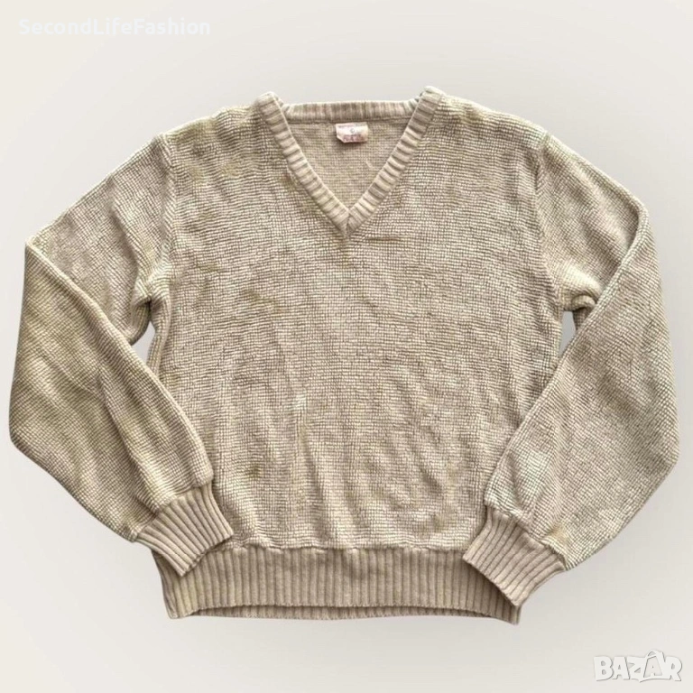 Винтидж дамски пуловер Grapevines, размер L, V-образно деколте, бежов, снимка 1