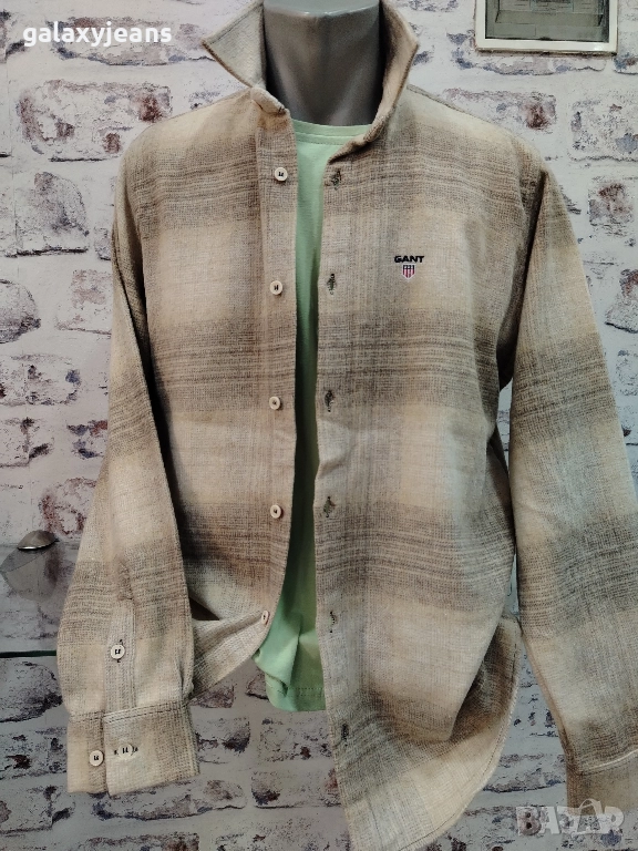 Gant- мека бархетна риза, с копчета, светло рае бежово и капучино, снимка 1