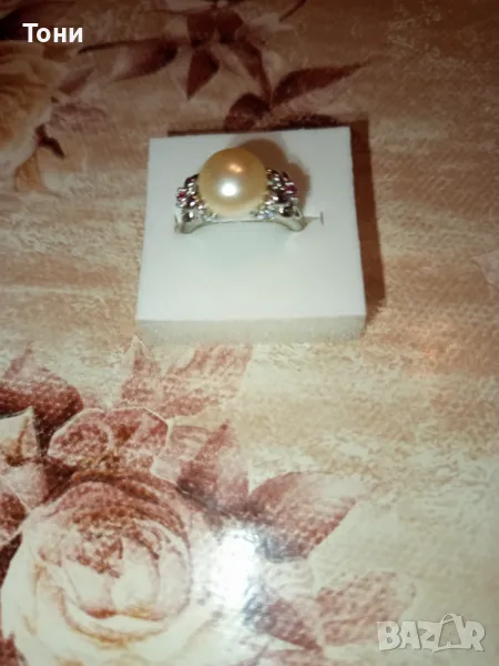 Сребърен Дамски Пръстен с Перла и Цирконий Нов , снимка 1
