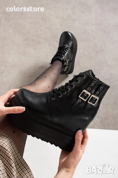 Боти на платформа - черна кожа - BML50 , снимка 1