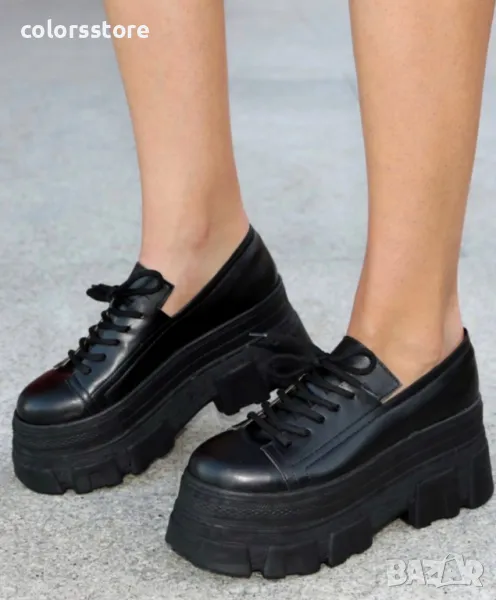Обувки на платформа - черна кожа - DA60, снимка 1