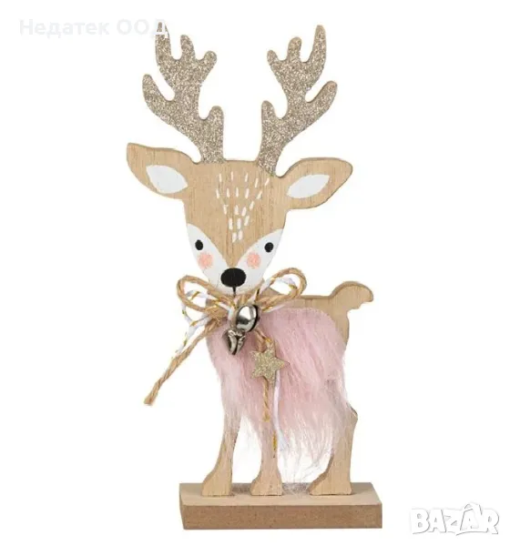 Коледна декоративна дървена украса, Еленче, Шампанско, 18 см, снимка 1