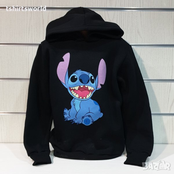 Нов детски суичър с дигитален печат Стич (Stitch) в черен цвят, снимка 1