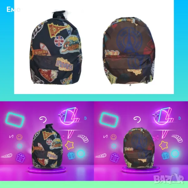 Ученическа раница с цветни декорации, снимка 1