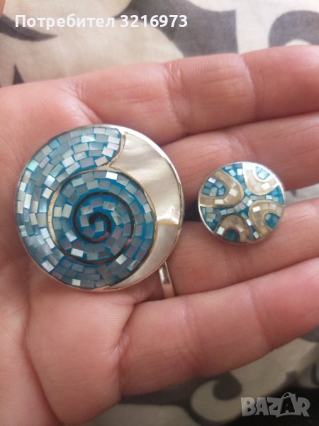 Сребърен комплект с цветен седеф, снимка 1