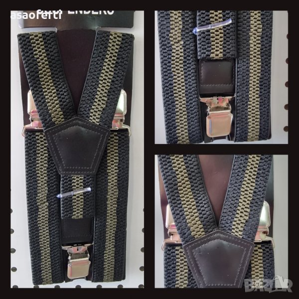 Тиранти голям размер на райе черно и маслено зелено, , снимка 1