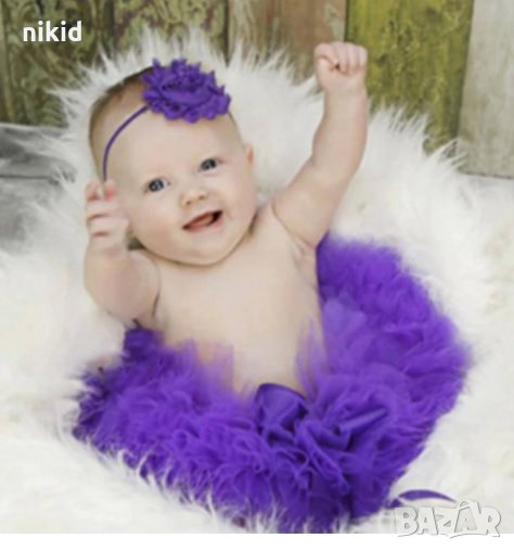 тъмно лилава туту пола пачка поличка и лента с пандела за глава за бебе фотосесия фото декор, снимка 1